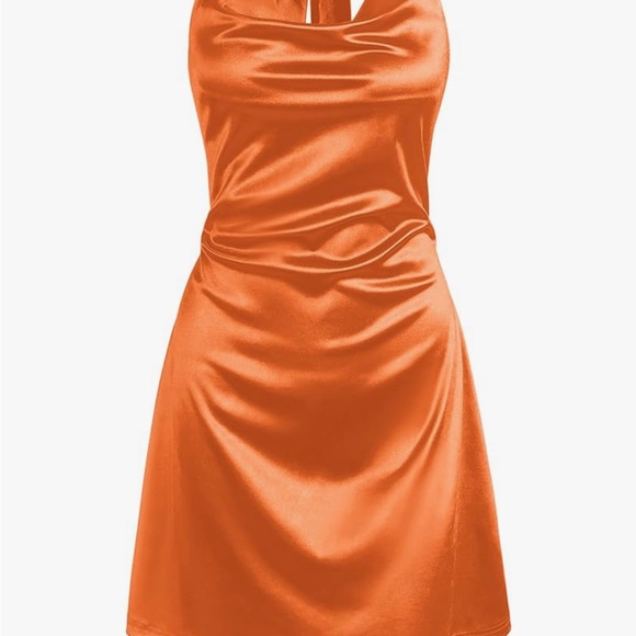 Orange Satin Halter Dress - Picture 1 of 3